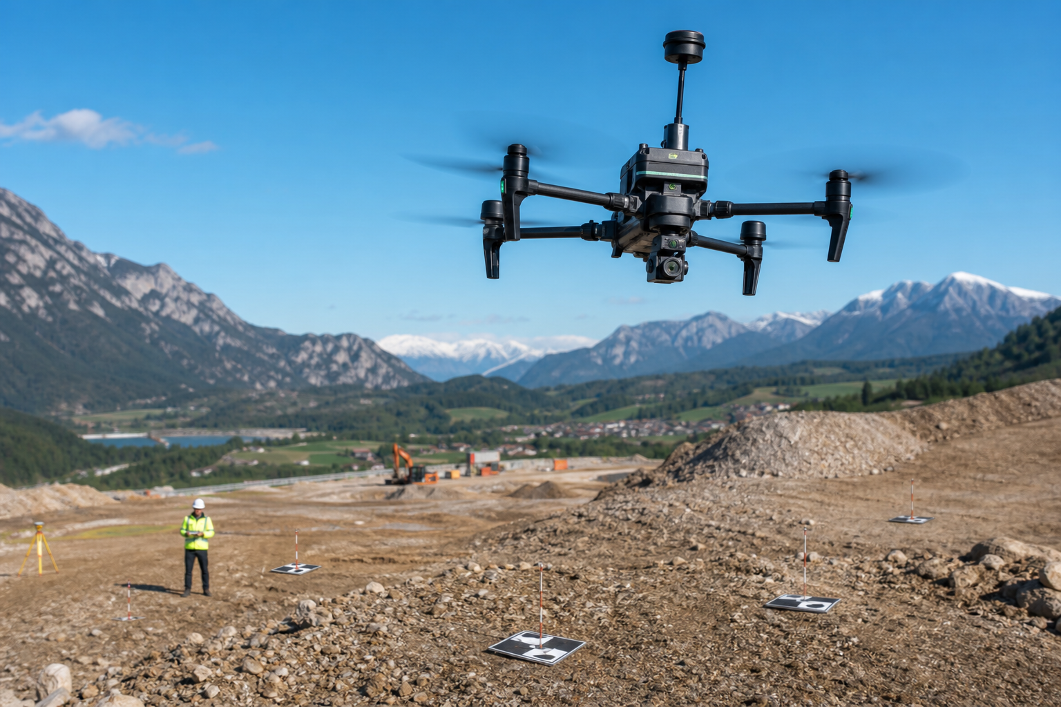 RTK survey drone mapping a construction site